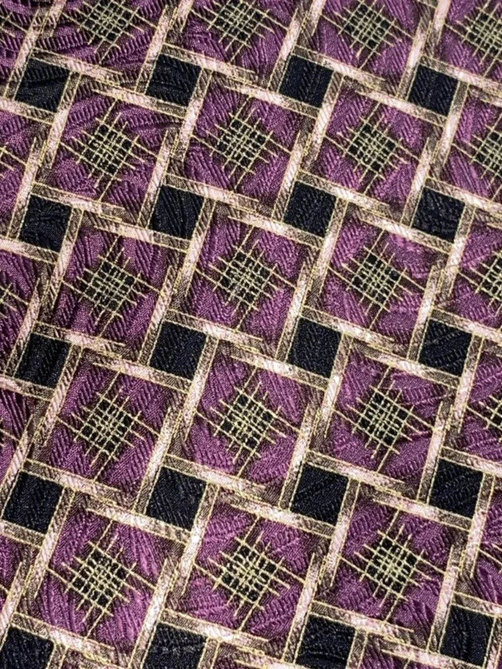 Robert Talbott Plum Black 100% Silk Lattice Woven Vintage Tie 4” Wide